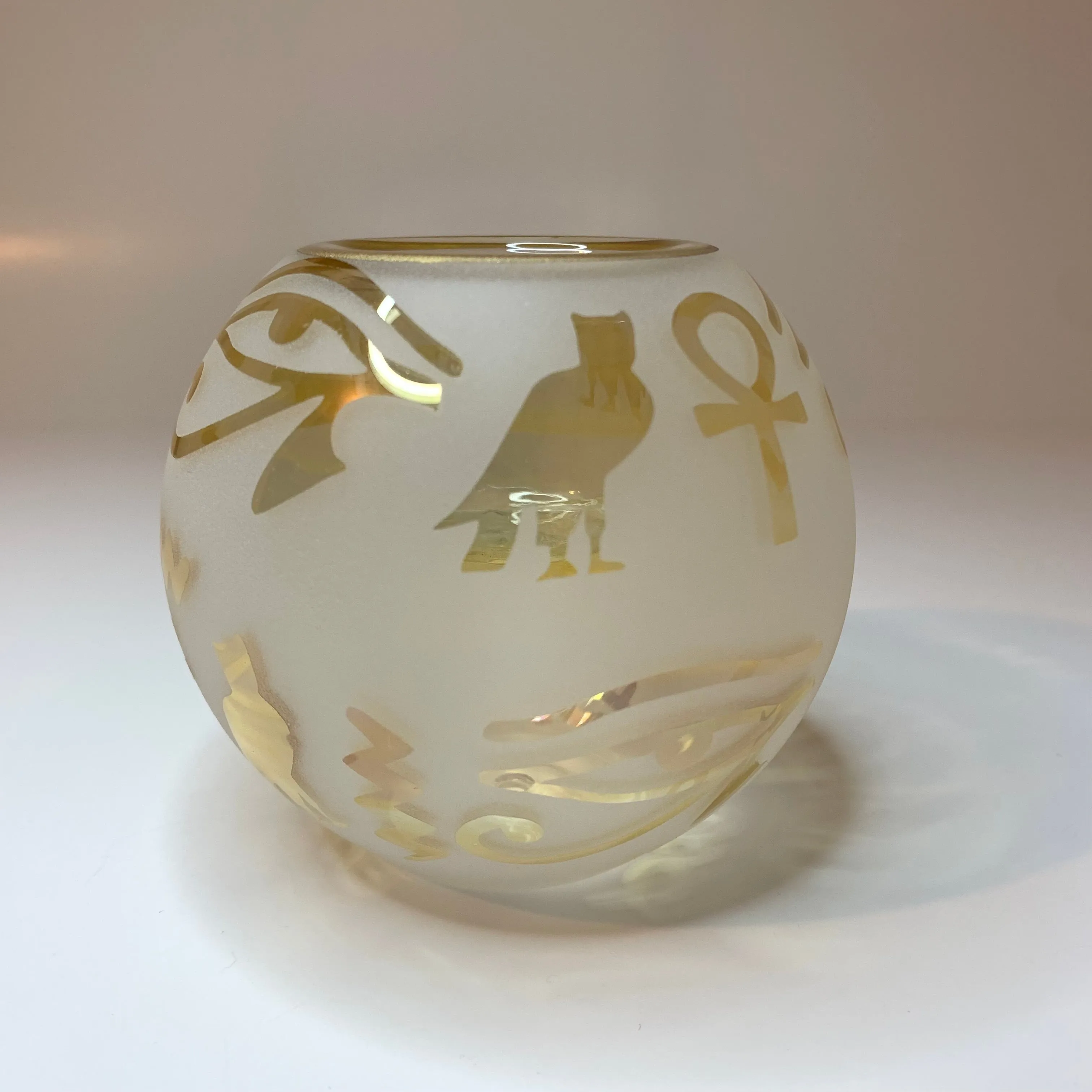 Blown Glass Candle Holder - Hieroglyphs in Yellow