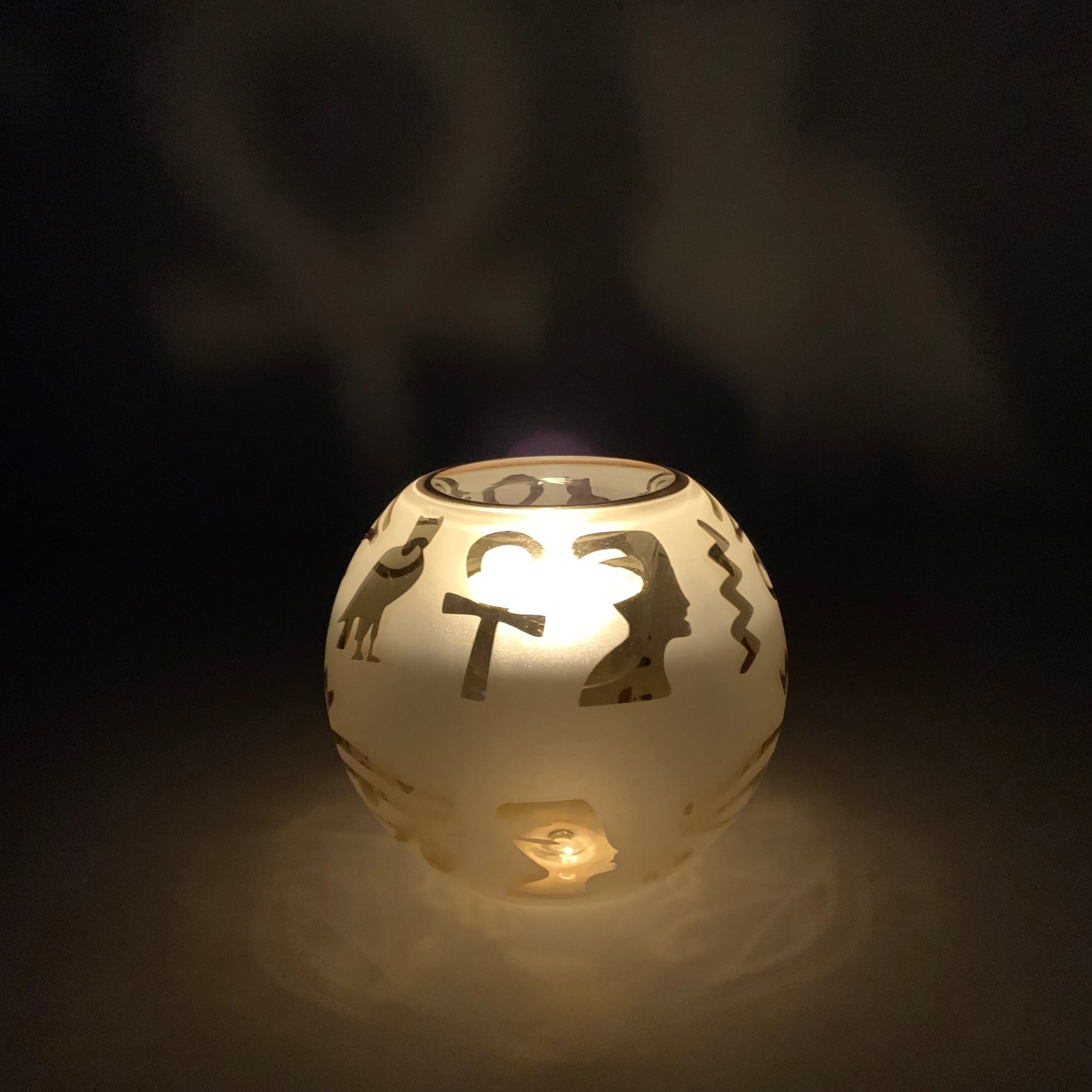 Blown Glass Candle Holder - Hieroglyphs in Yellow