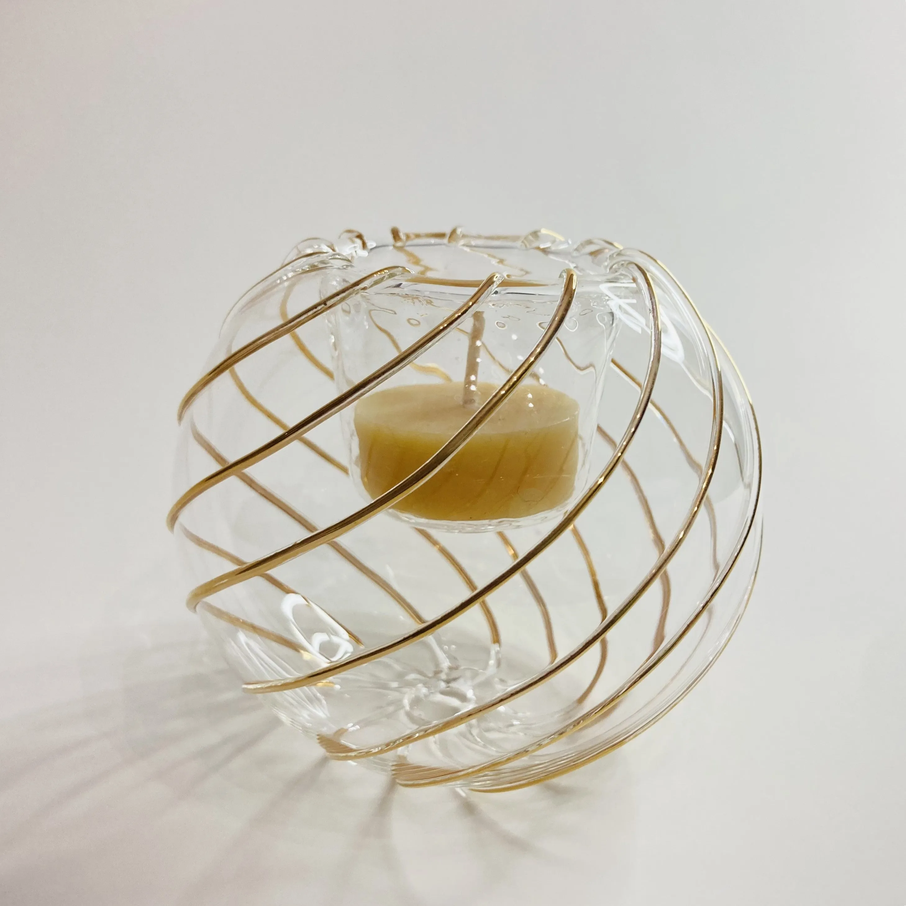 Blown Glass Candle Holder - Swirl Gold