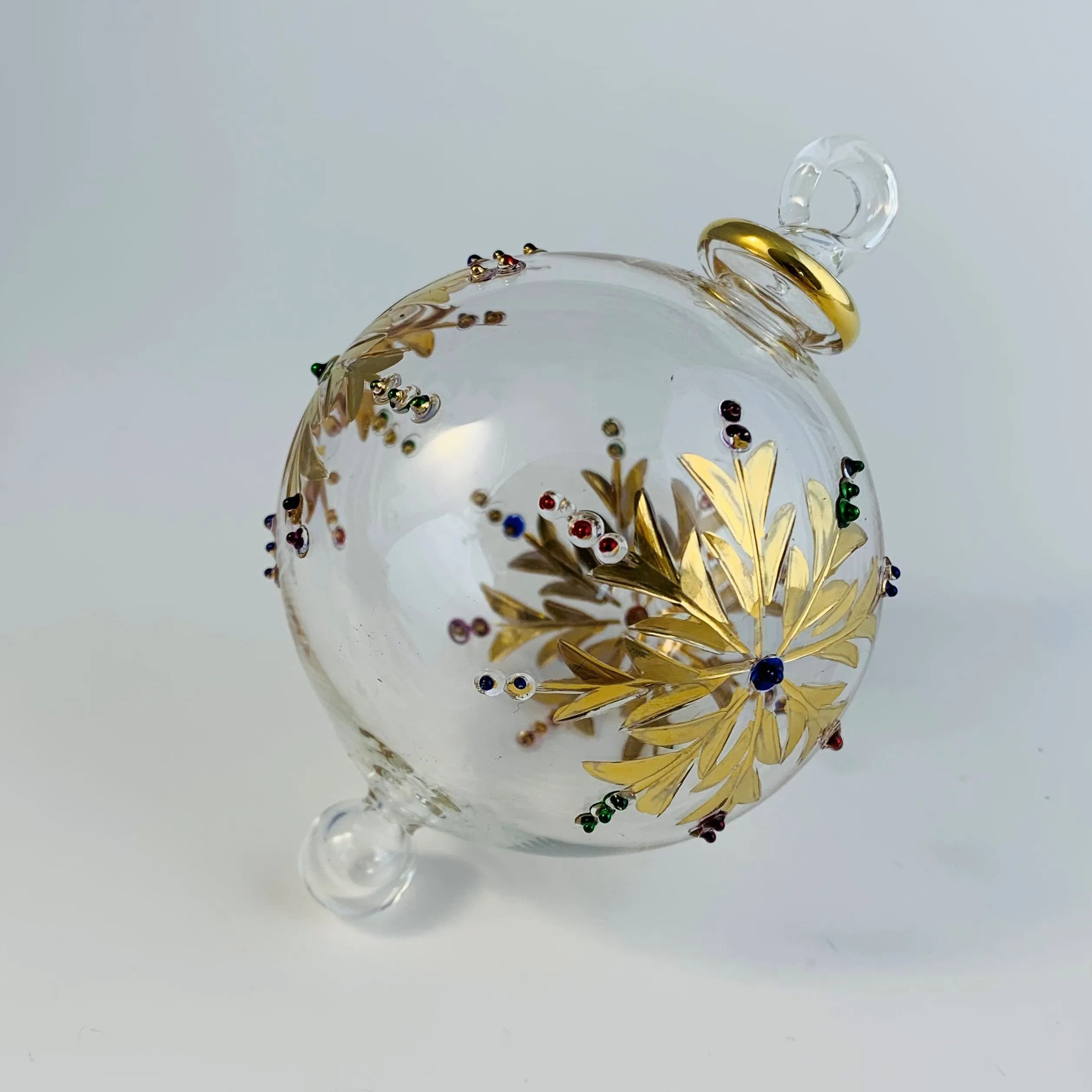 Blown Glass Ornament - Gold Snow Flake with Colors