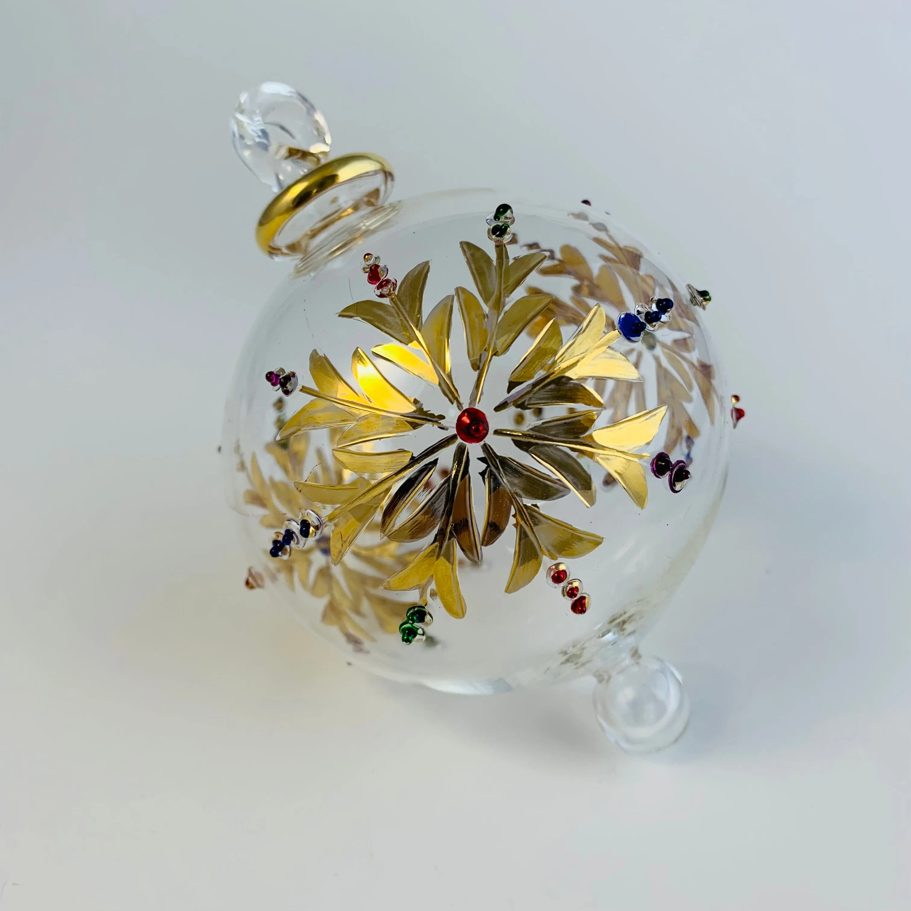 Blown Glass Ornament - Gold Snow Flake with Colors