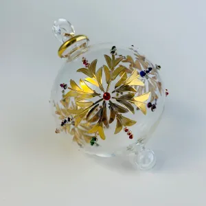 Blown Glass Ornament - Gold Snow Flake with Colors