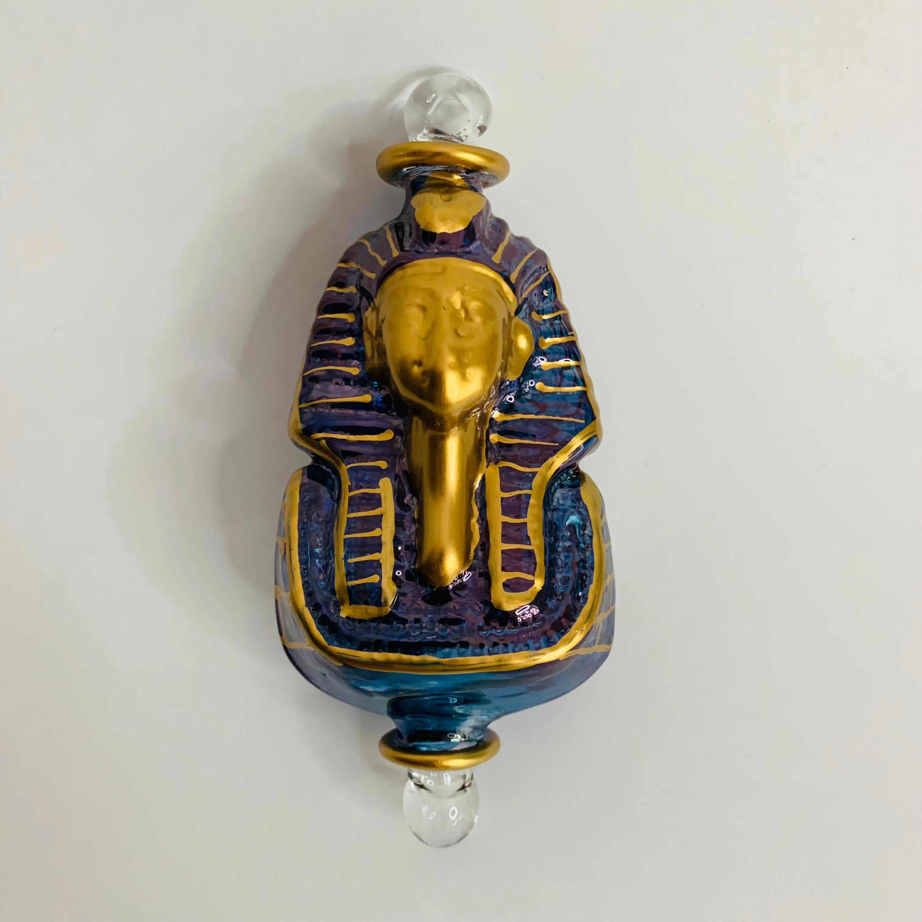 Blown Glass Ornament - Mask of King Tut Blue & Gold