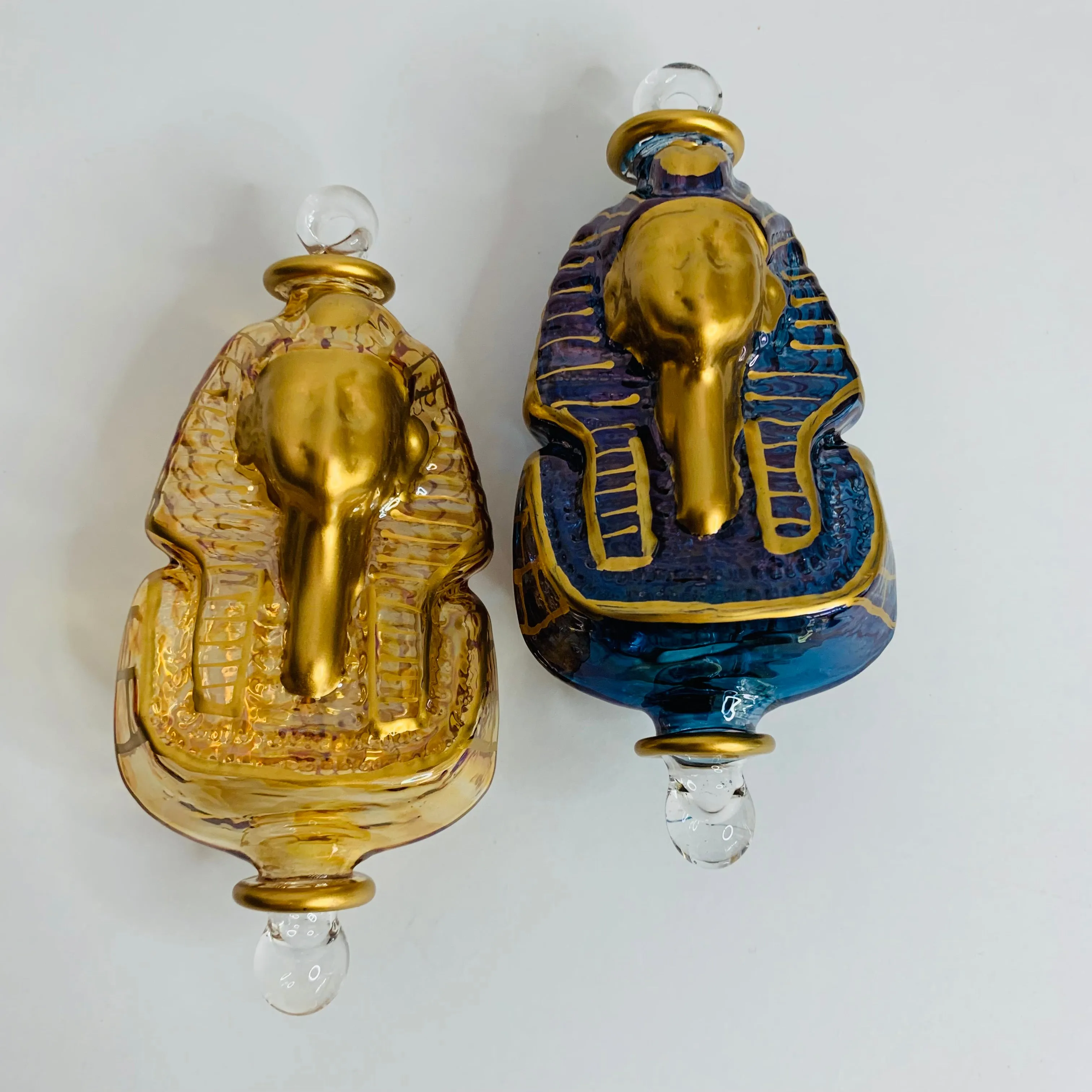 Blown Glass Ornament - Mask of King Tut Blue & Gold