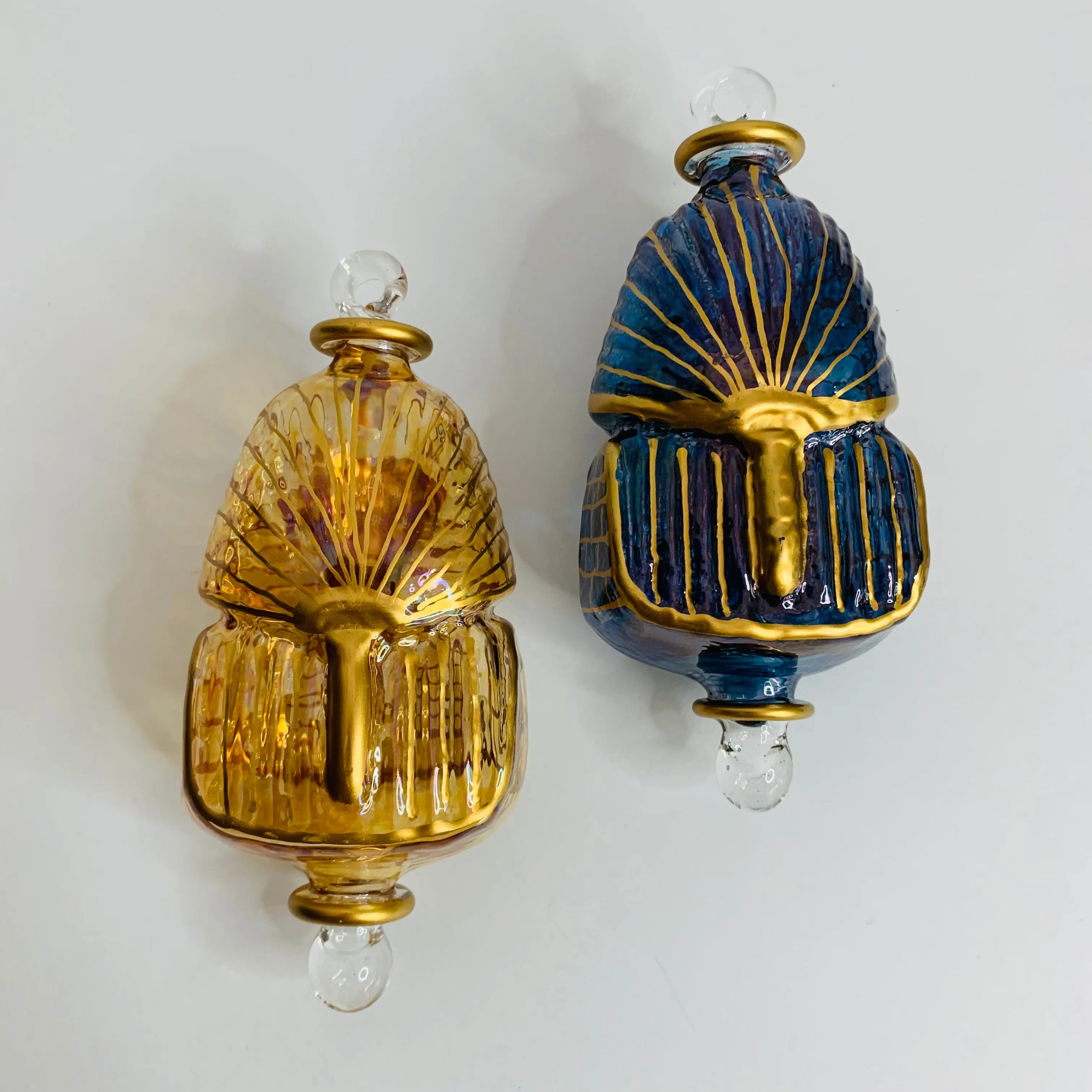 Blown Glass Ornament - Mask of King Tut Blue & Gold