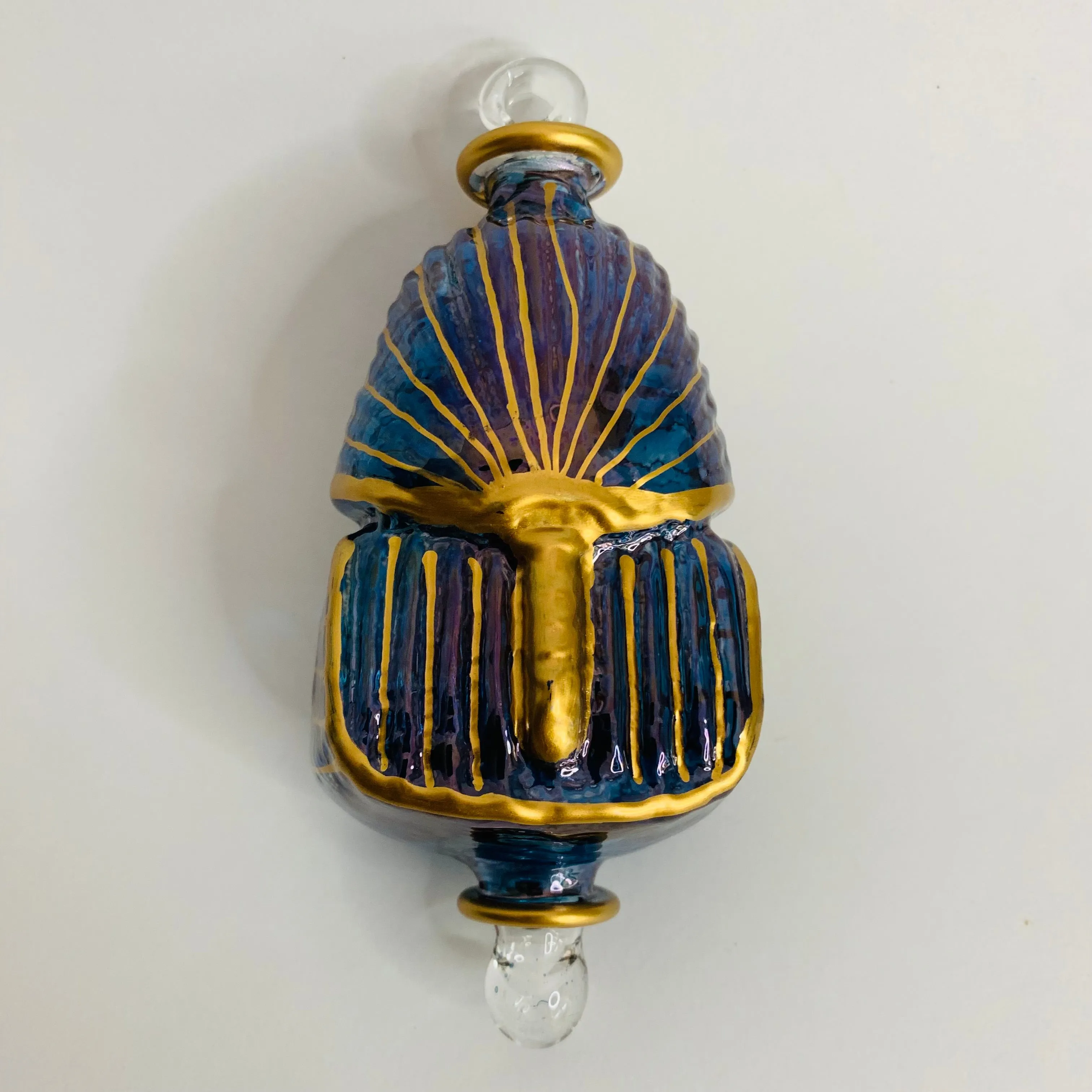 Blown Glass Ornament - Mask of King Tut Blue & Gold