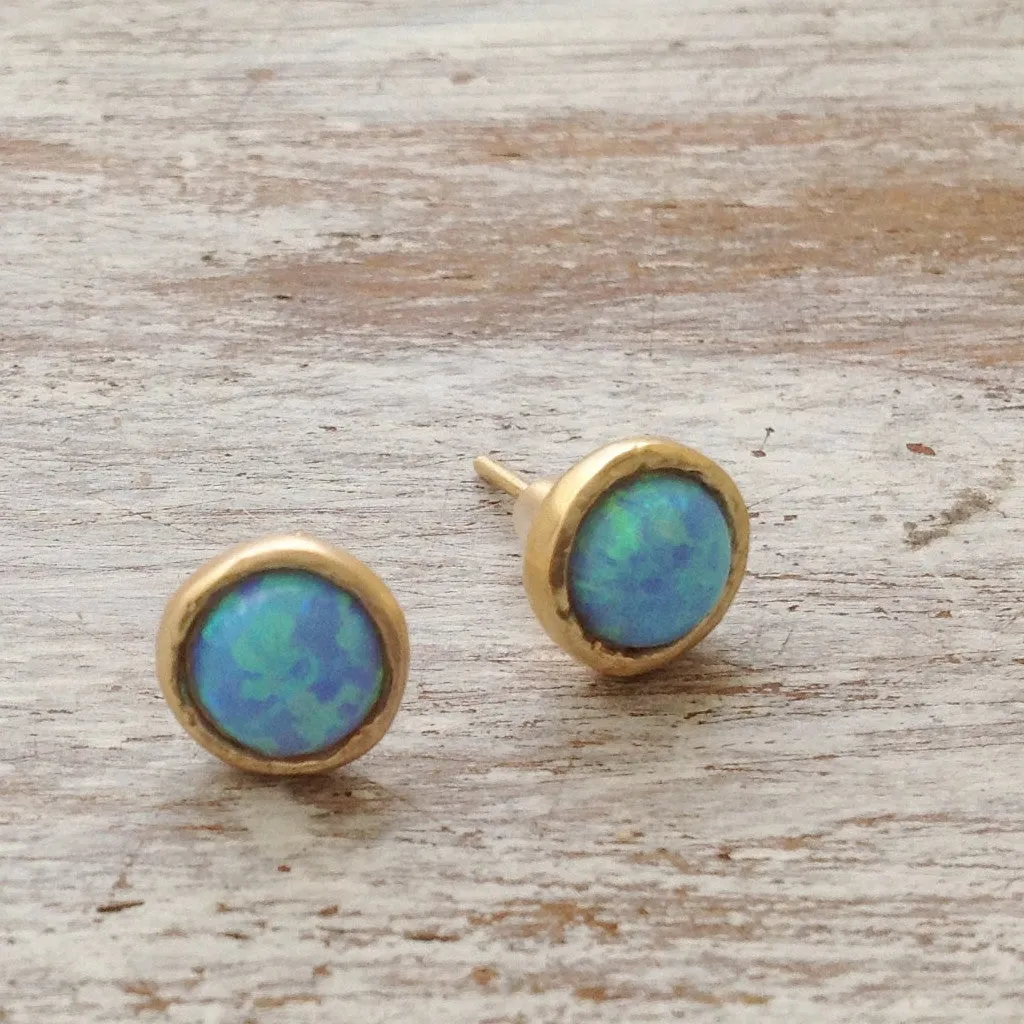 Blue Opal Gold Stud Earrings