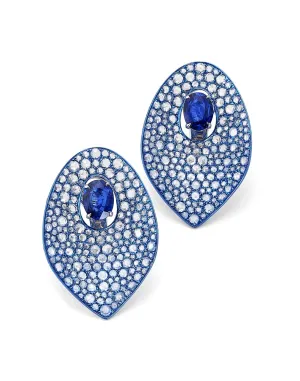 Blue Rhodium Sapphire & Diamond Earrings