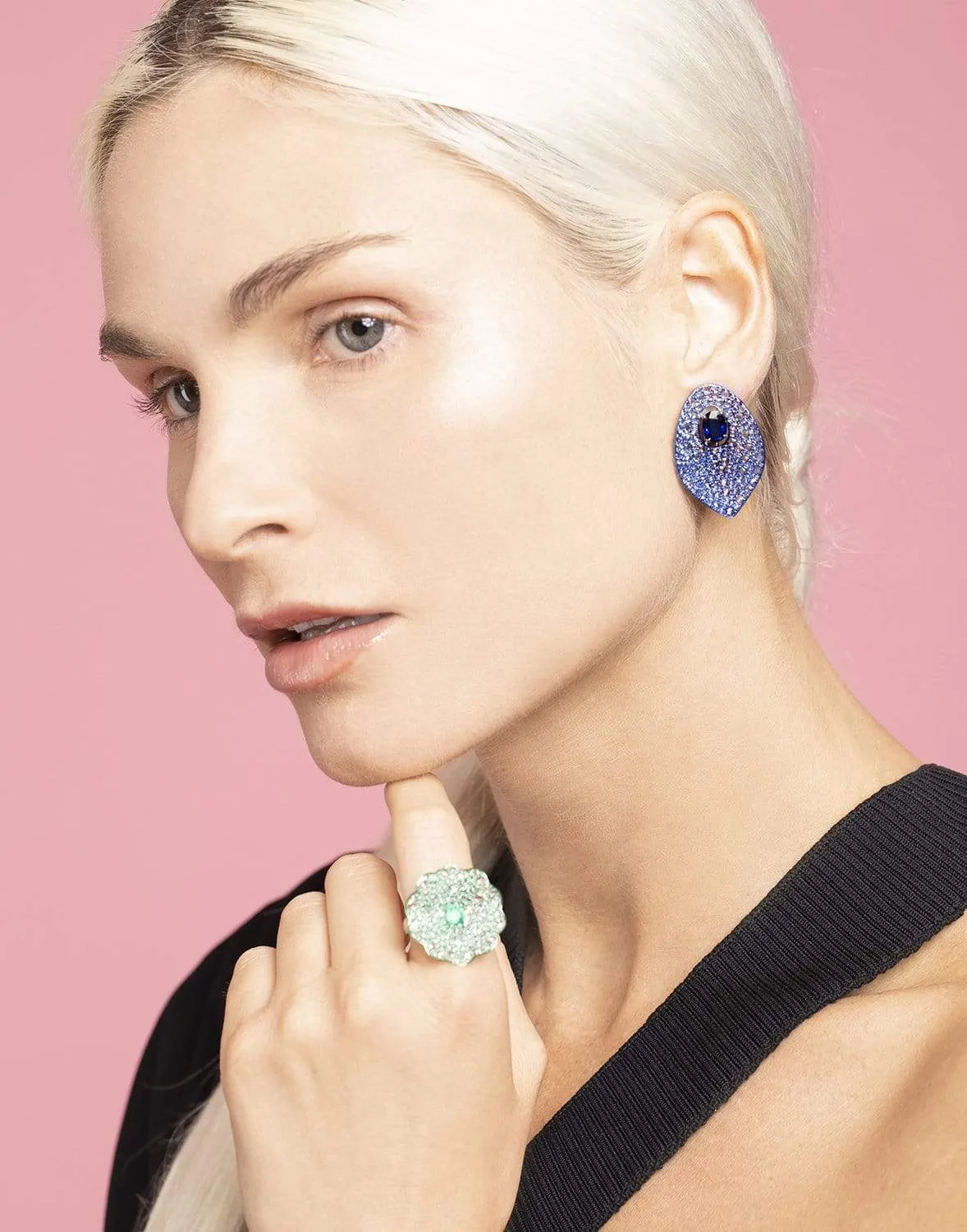 Blue Rhodium Sapphire & Diamond Earrings