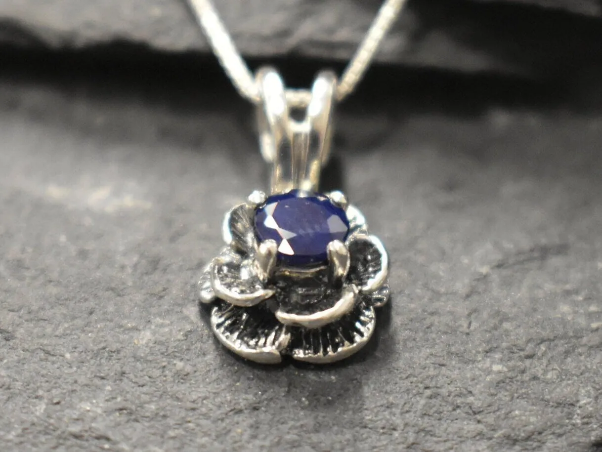 Blue Rose Pendant - Natural Sapphire Necklace - Vintage Flower Necklace