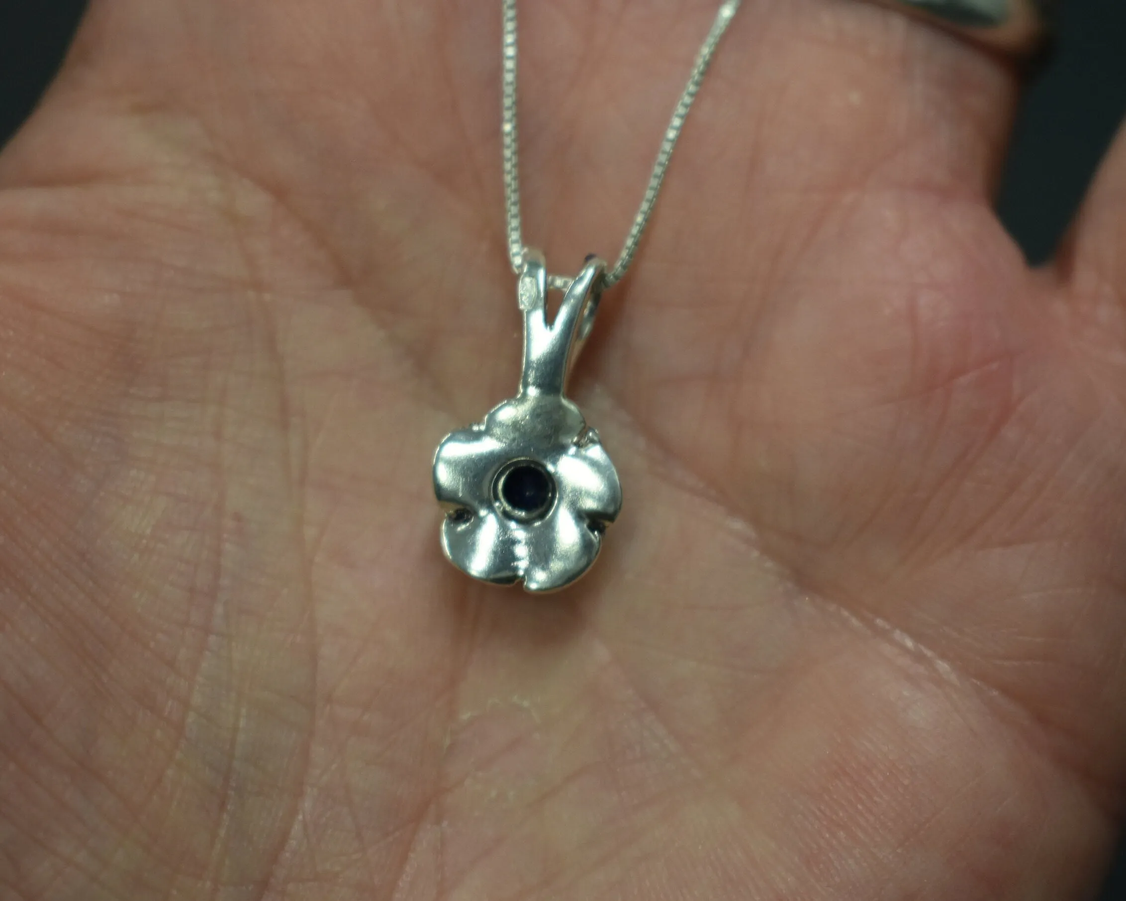 Blue Rose Pendant - Natural Sapphire Necklace - Vintage Flower Necklace