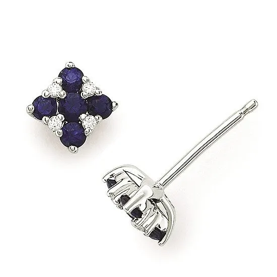 Blue Sapphire and Diamond Stud Earrings