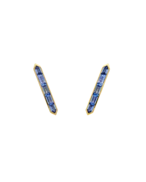 Blue Sapphire Bollard Studs | Blue Sapphire and Yellow Gold