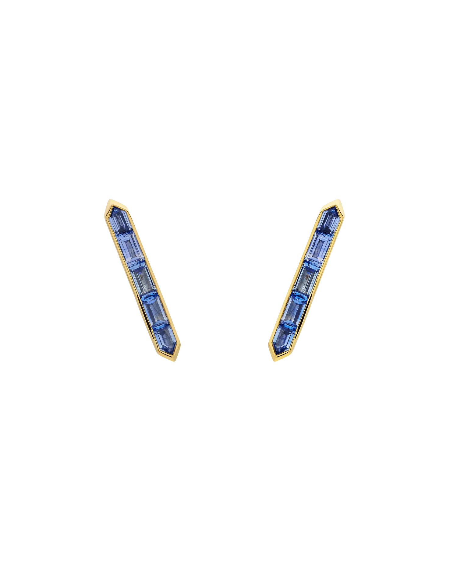 Blue Sapphire Bollard Studs | Blue Sapphire and Yellow Gold