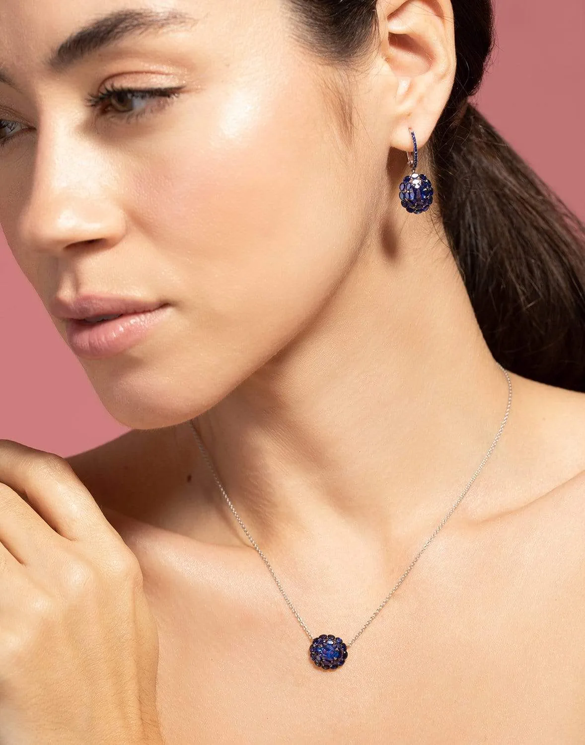 Blue Sapphire Cluster Drop Earrings