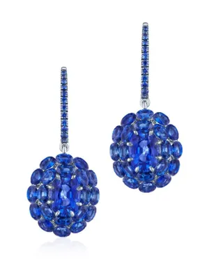 Blue Sapphire Cluster Drop Earrings