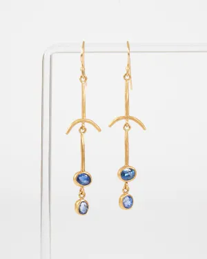 blue sapphire drop bone earrings