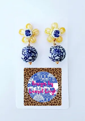 Blue, White & Yellow Petite Fleur Drop Earrings
