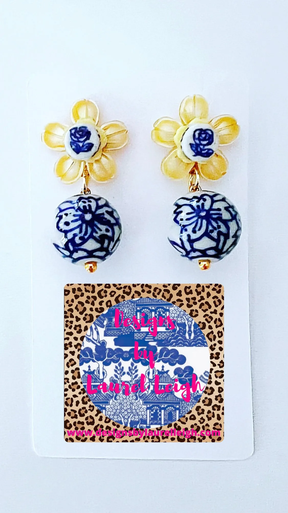 Blue, White & Yellow Petite Fleur Drop Earrings