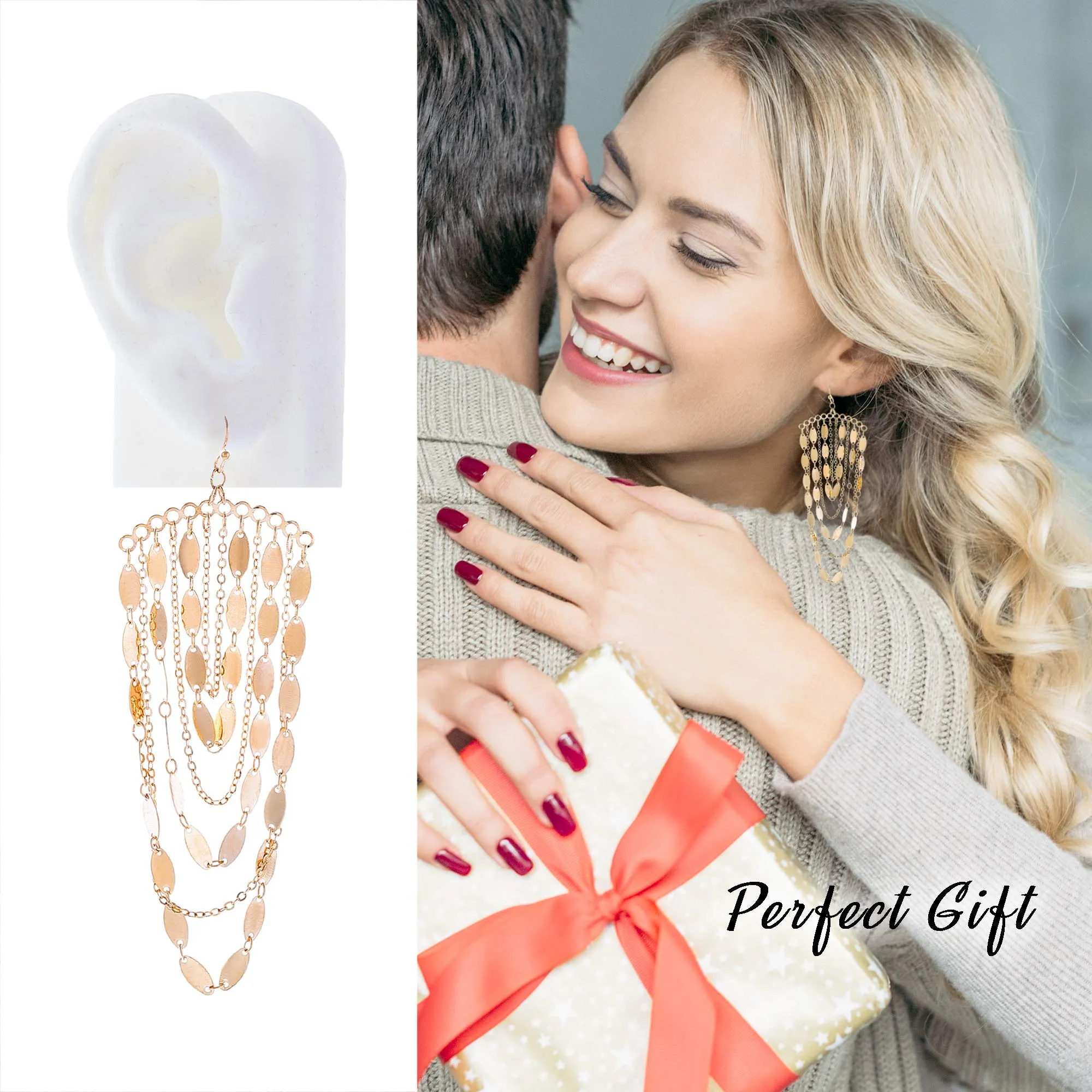 Bohemian Boho Tassel Dangle Drop Earrings for Women – Lightweight Filigree Gypsy Coin Chandelier Disc Charm Hoops – included Gift Box Chandelier - Gold