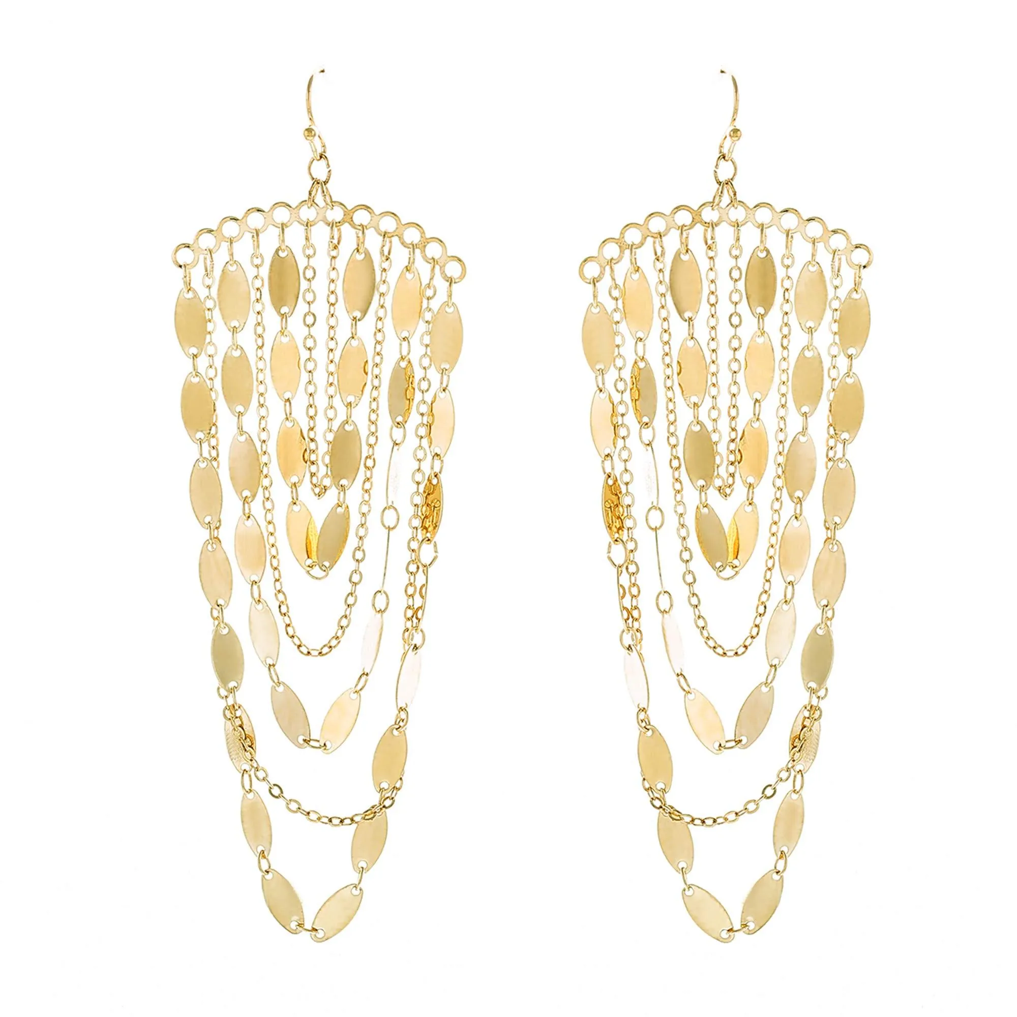 Bohemian Boho Tassel Dangle Drop Earrings for Women – Lightweight Filigree Gypsy Coin Chandelier Disc Charm Hoops – included Gift Box Chandelier - Gold