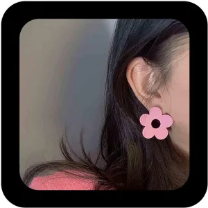 Bohemian Enamel Flower Stud Earrings Pink Acrylic Flower Petal Earring Large Pink Floral Petal Earring Minimalist Hollow Floral Stud Earrings Jewelry for Women