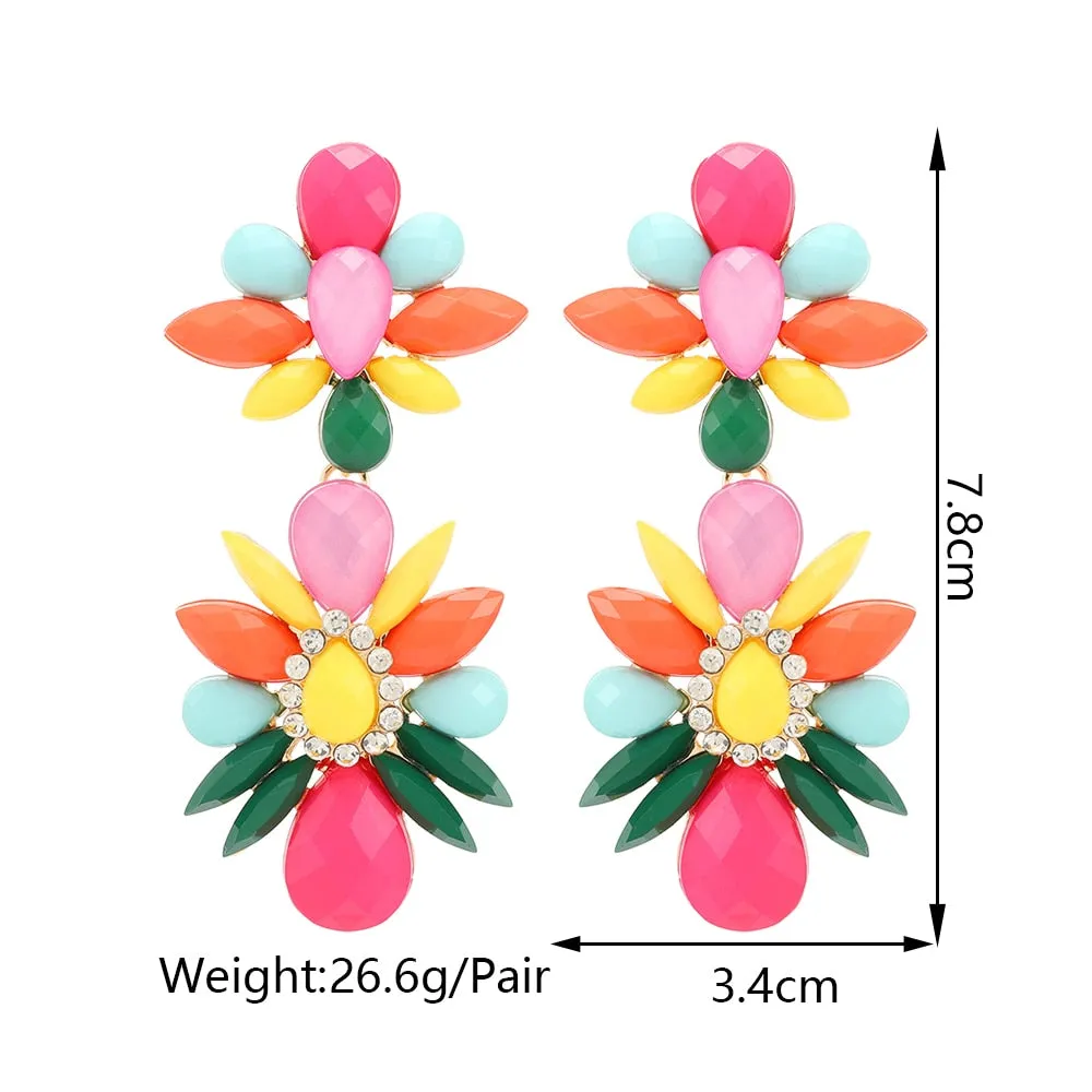 Bohemian Fashion Colorful Crystal Geometric Big Dangle Earrings For Women