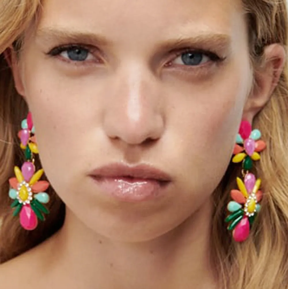 Bohemian Fashion Colorful Crystal Geometric Big Dangle Earrings For Women