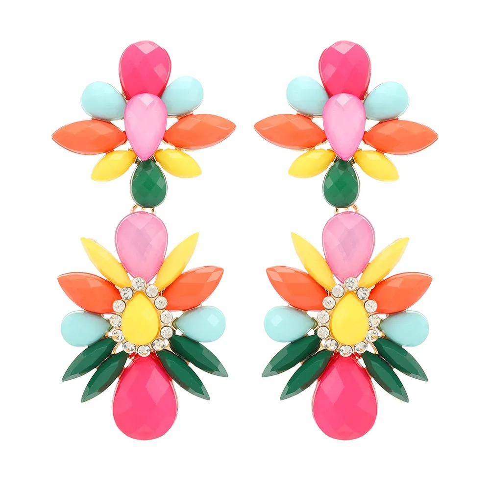 Bohemian Fashion Colorful Crystal Geometric Big Dangle Earrings For Women