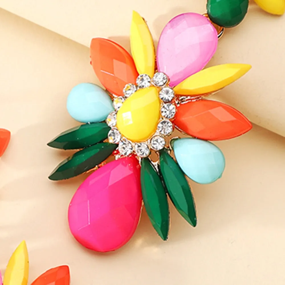 Bohemian Fashion Colorful Crystal Geometric Big Dangle Earrings For Women