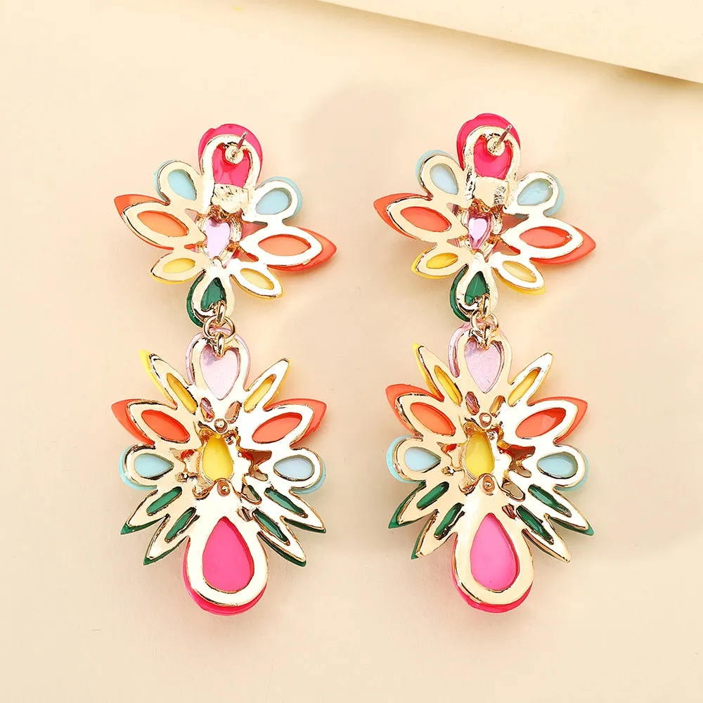 Bohemian Fashion Colorful Crystal Geometric Big Dangle Earrings For Women