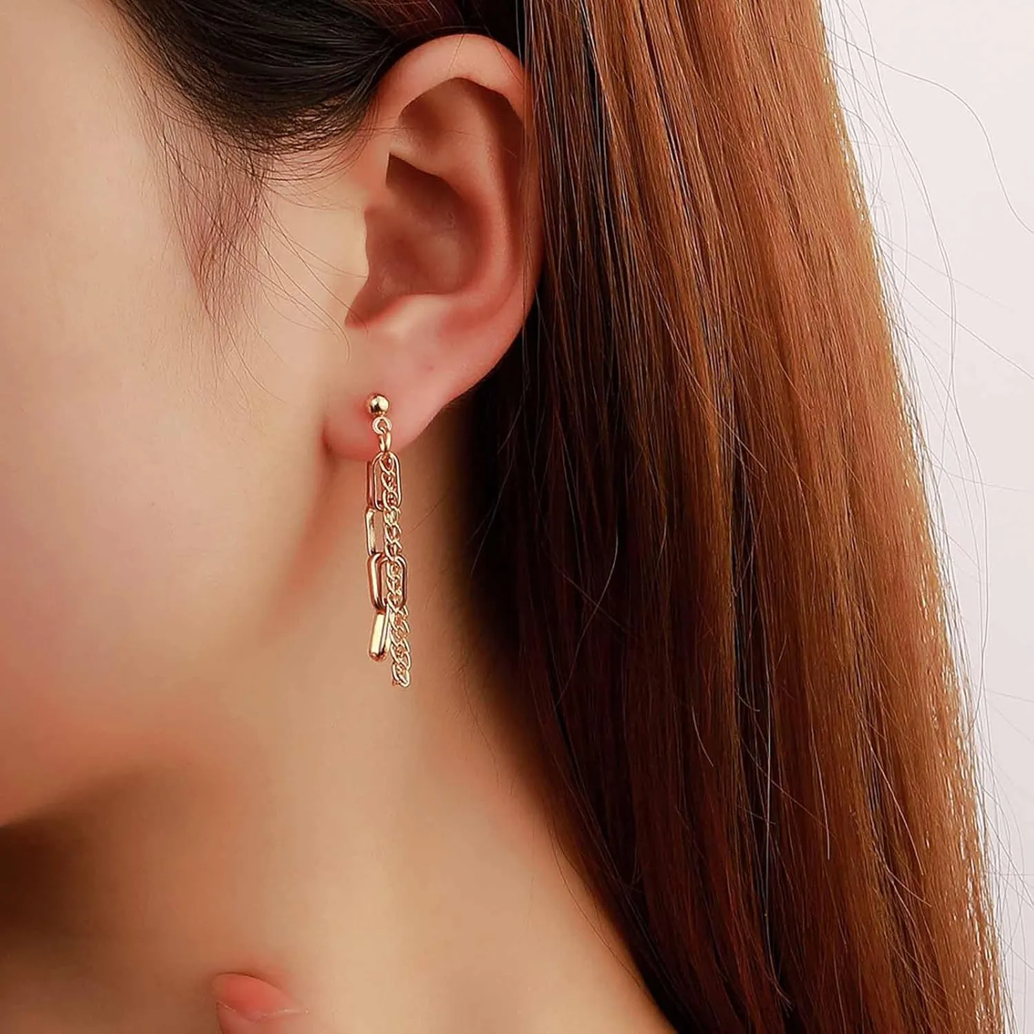 Bohemian Tassel Chain Dangle Earrings Gold Paper Clip Chain Jacket Earrings Minimalist Paperclip Chain Drop Earrings Long Curb Link Chain Tassel Earrings Jewelry for Women
