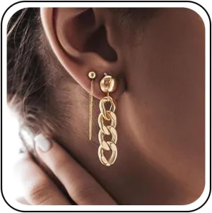 Bohemian Tassel Chain Jacket Earrings Gold Curb Chain Dangle Earrings Round Metal Beaded Stud Earrings Minimalist Tassel Drop Earrings Jewelry for Women