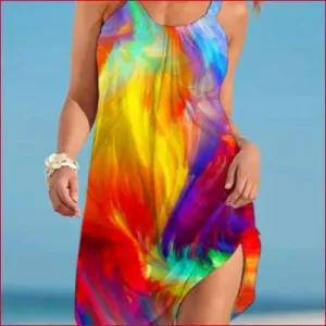 Boho 2022 Summer Yellow Orange Rainbow Dress