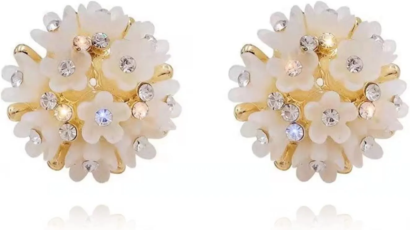 Boho 3D Rose Flower Acrylic Rhinestone Stud Earrings for Women Fashion Birthday Jewelry