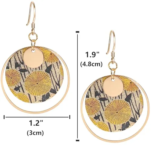 Boho Earrings, Gold Hoop Flower Earrings, Dangle Round Disc Earrings for Women, Handmade Bohemian Trendy Boho Floral Jewelry Gift