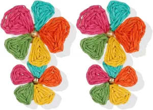 Boho Floral Raffia Earrings for Women Lightweight Flower Design Dangle Earrings Spring Summer Trendy Accessories for Outfits