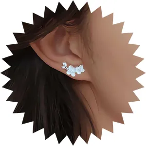 Boho Flower Ear Climber Earrings Silver Flower Stud Earrings Plum Floral Earrings Plum Blossom Stud Earrings Flower Crawler Earrings Jewelry for Women