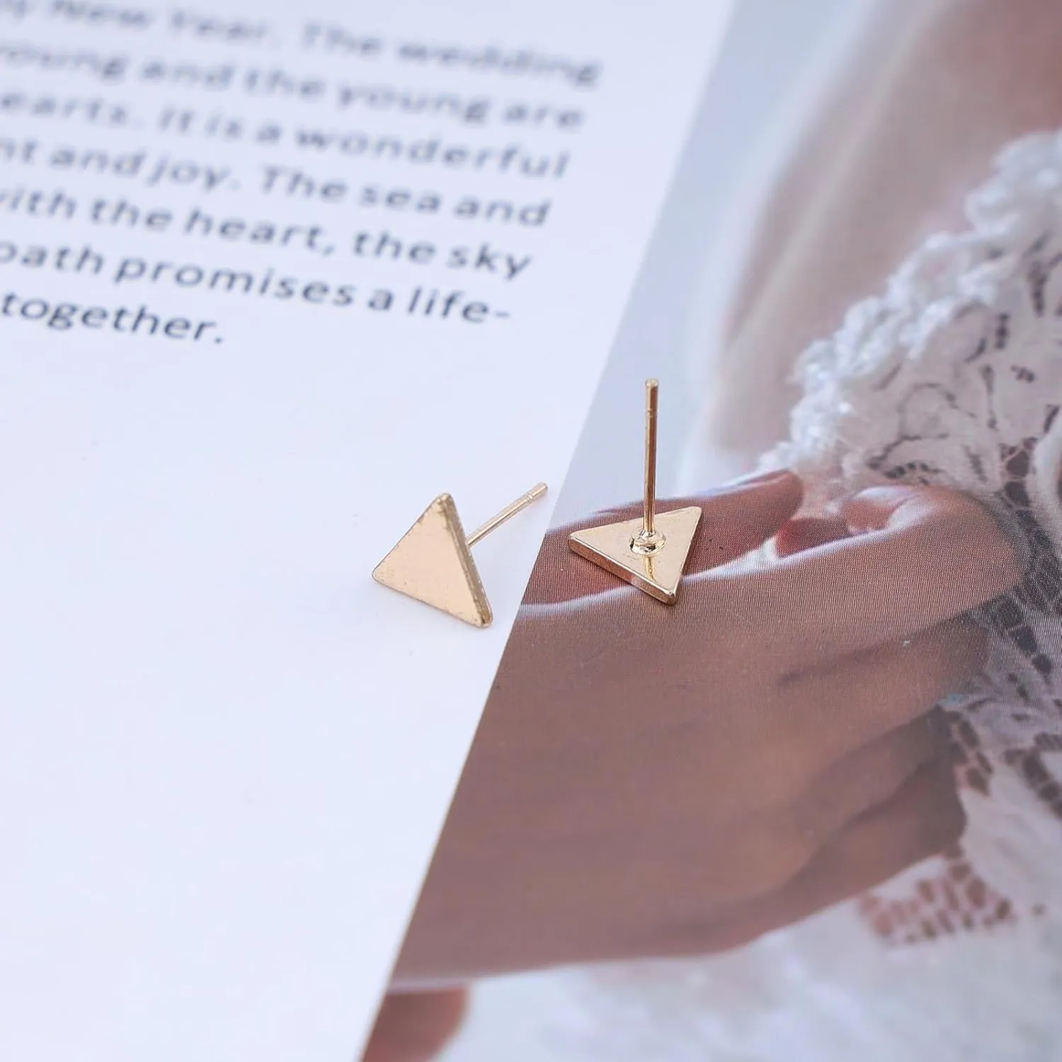 Boho Geometric Stud Earrings Hollow Triangle Square Earrings Minimalist Gold Silver Earrings Tiny Triangle Stud Earrings Simple Earrings Stacking Earrings Jewelry (Gold Open Triangle)