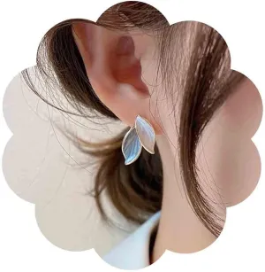 Boho Leaf Stud Earrings Silver Leaves Earrings Blue Enamel Leaf Earrings Tiny Olive Leaf Earrings Jewelry for Women