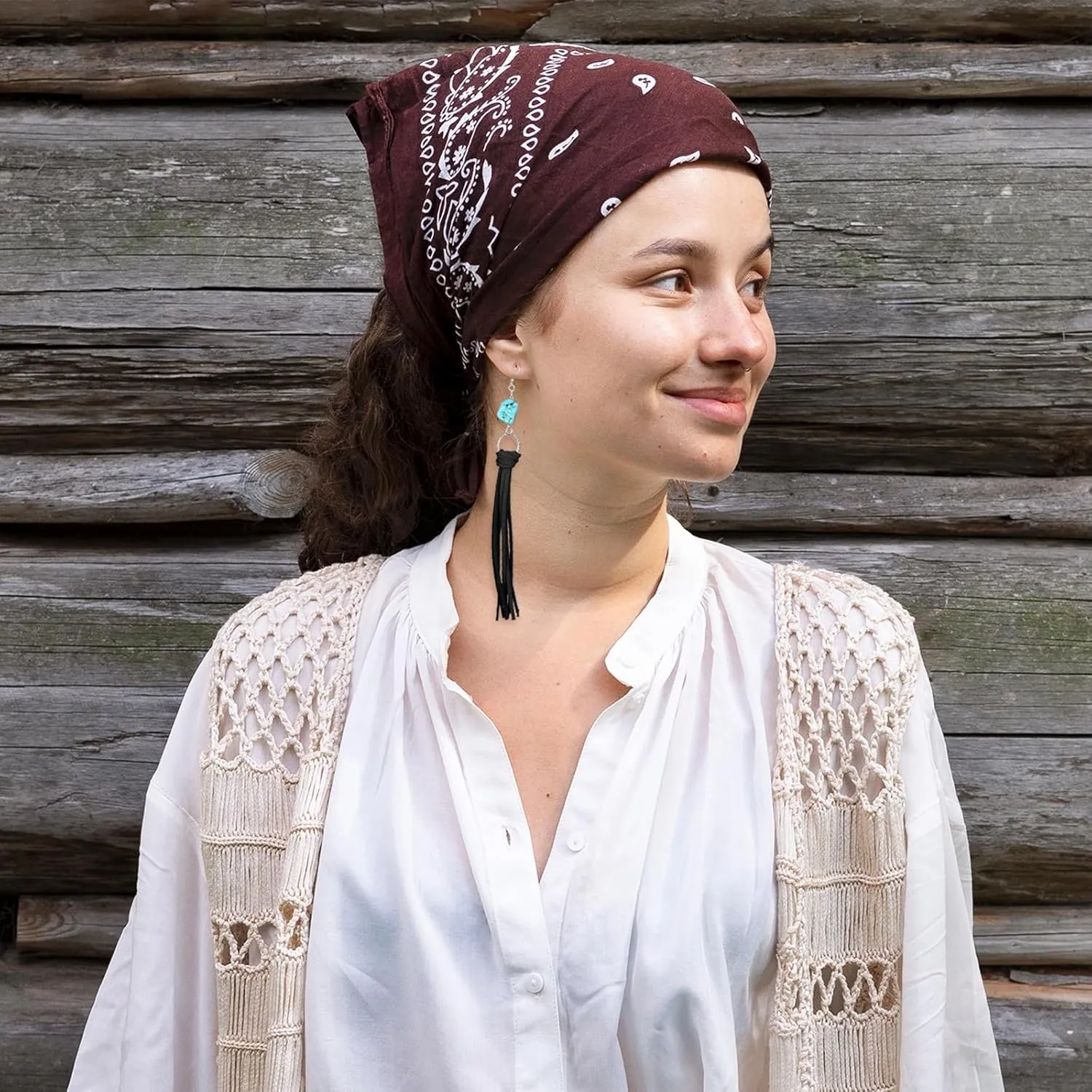 Boho Leather Tassel Earrings for Women Turquoise Earrings Long Tassel Earrings Statement Fringe Drop Earrings Summer Beach Earrings (Black)