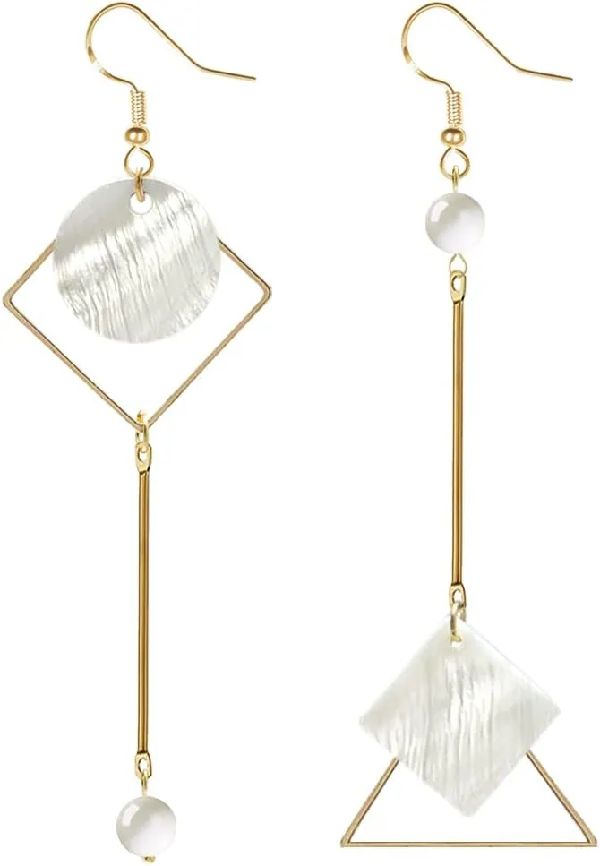 Boho Mismatch Asymmetry Shell Earrings for Women - Fashion Geometric Abstract Earrings Minimalist Hook Earrings