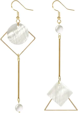 Boho Mismatch Asymmetry Shell Earrings for Women - Fashion Geometric Abstract Earrings Minimalist Hook Earrings
