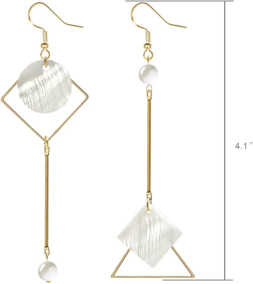 Boho Mismatch Asymmetry Shell Earrings for Women - Fashion Geometric Abstract Earrings Minimalist Hook Earrings