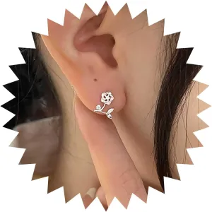 Boho Silver Cz Floral Earrings Small Flower Stud Earrings Minimal Floral Stud Earring Rose Flower Earring Summer Blossom Jewelry for Women