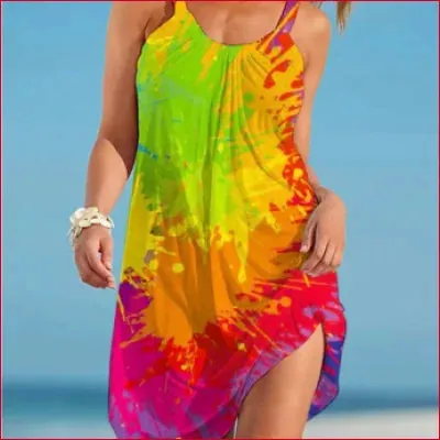Boho Summer Green Yellow Splatter Dress