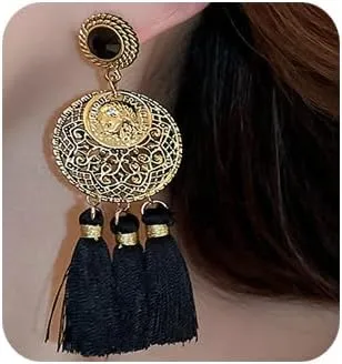 Boho Vintage Ethnic Earrings Bohemian Rhinestone Long Fringe Dangle Drop Earrings Tassel Rhinestone Thread Chandelier Earrings for Party Wedding