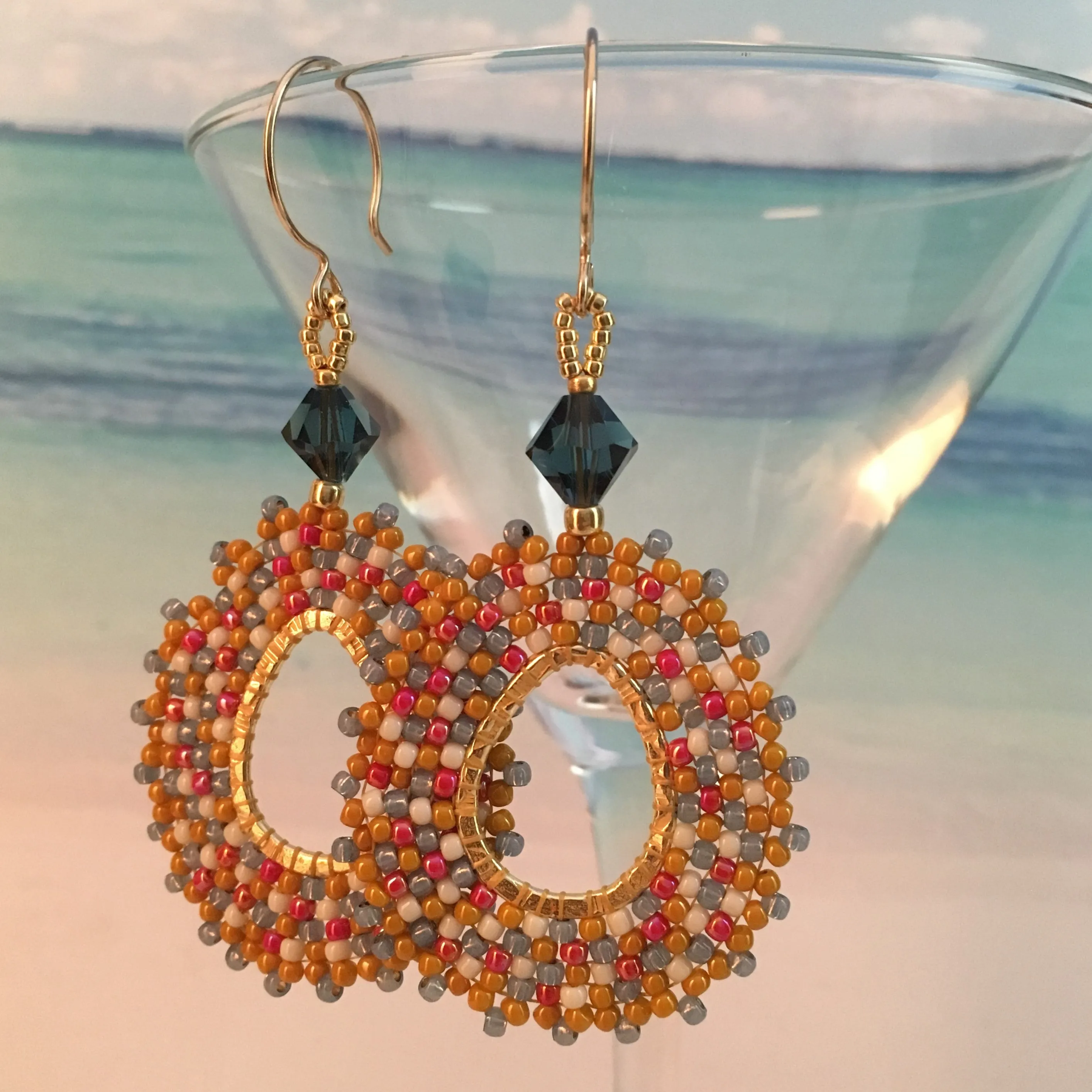 Boho Yellow, Blue, Red and White Oval Hoops with Swarovski™ Crystals