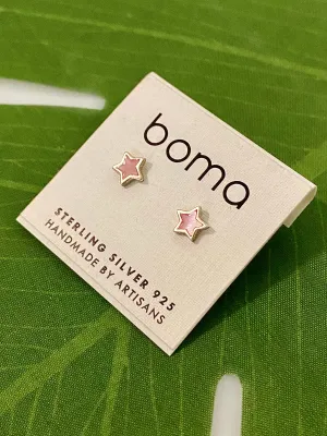 Boma Sterling Silver Post Earrings - Pink Shell Stars