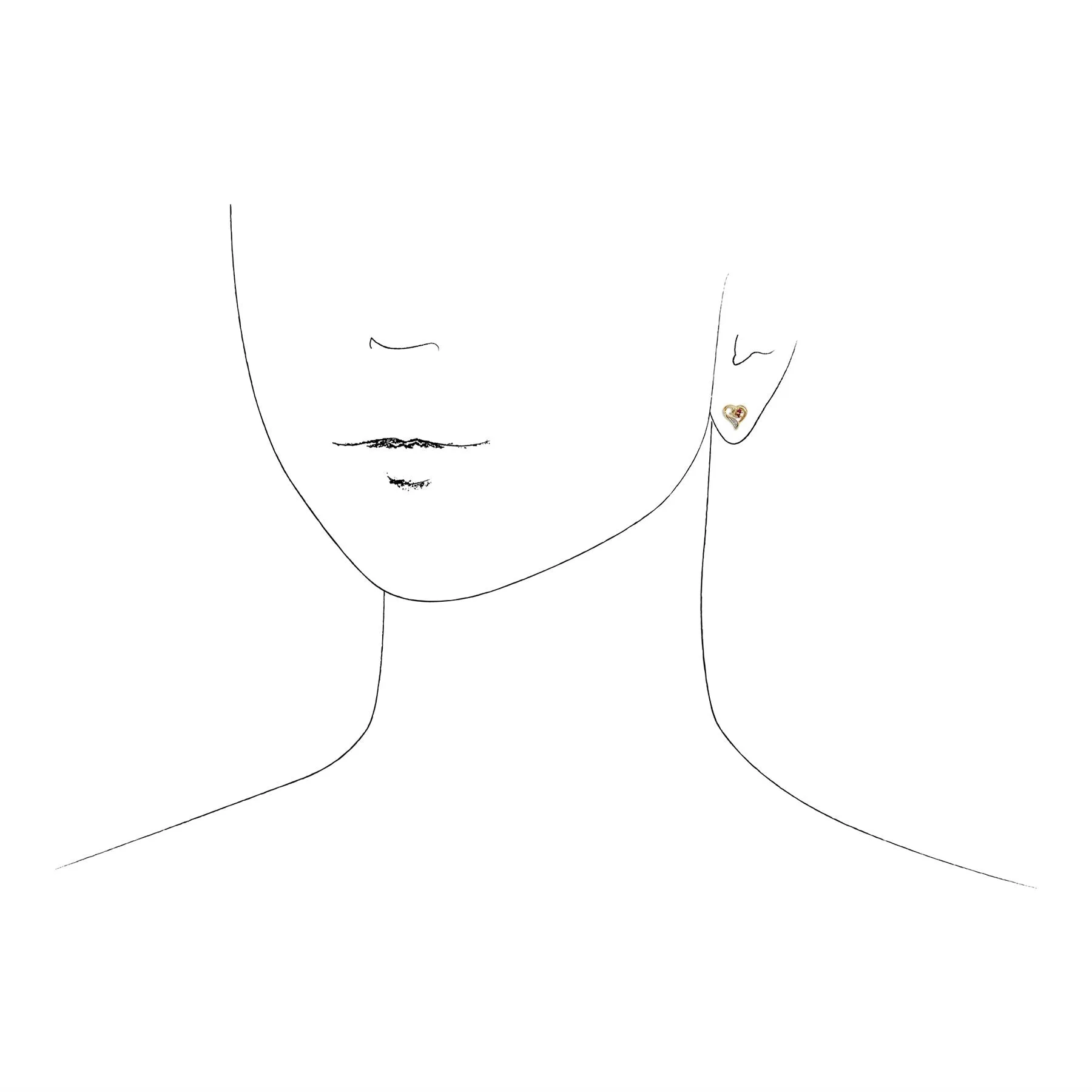 Boucles d'Oreilles Classique Clou Or Jaune 375 Cœur Torsadé Rubis et Diamant